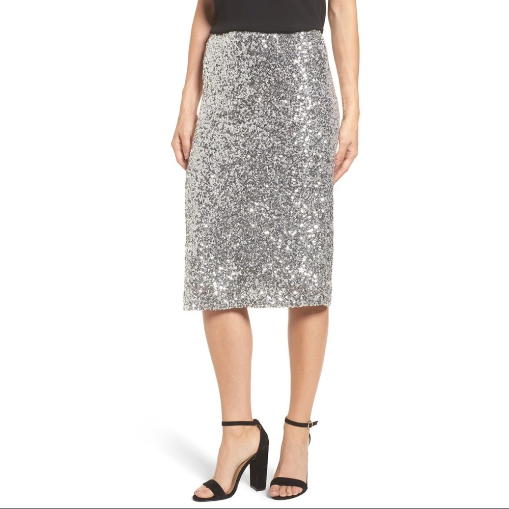 Silver Sequins Sparkle Party Pencil Skirt